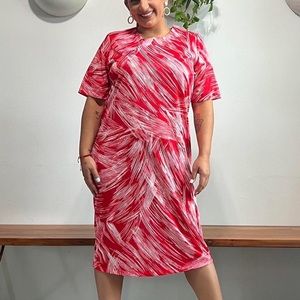 70s-80s Brushstroke Print Shift Dress